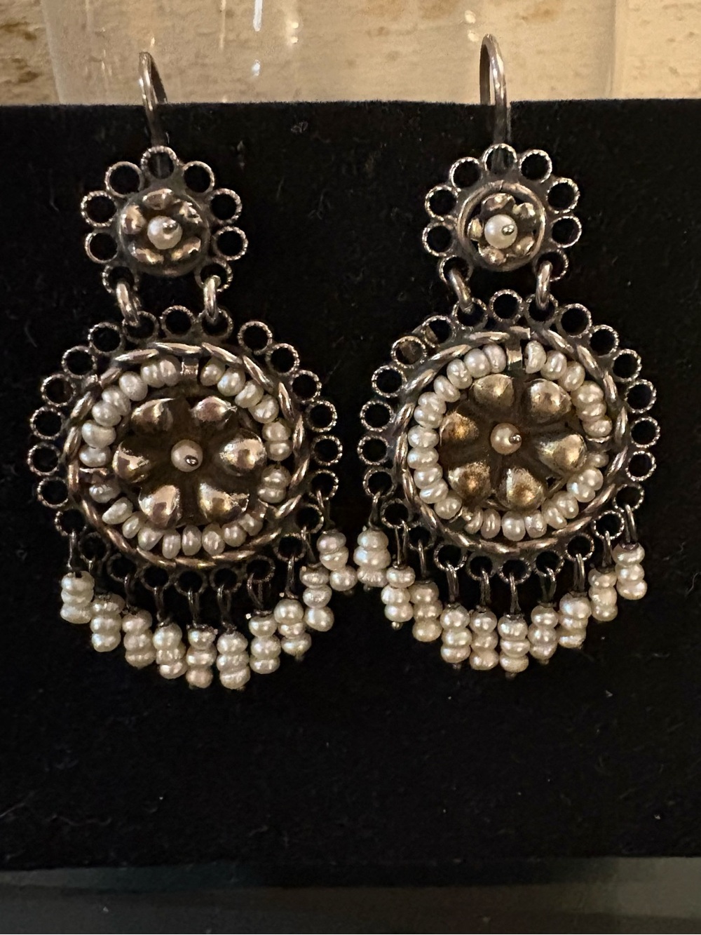 Handmade Artisan Sterling Silver Pearl Dangle Earrings - Classic Boho Chic